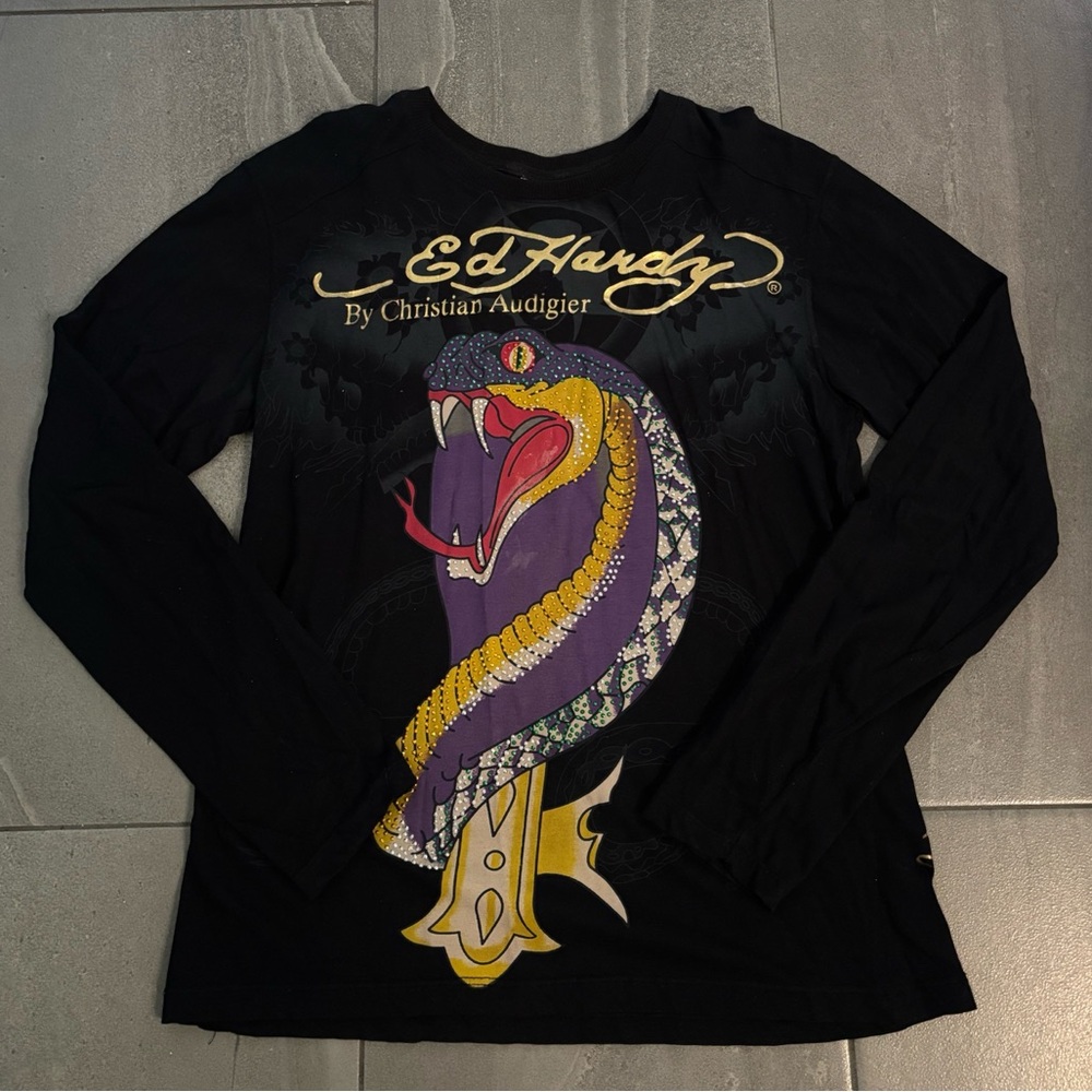Ed Hardy by Christian Audigier Black tattoo Snake Design y2k